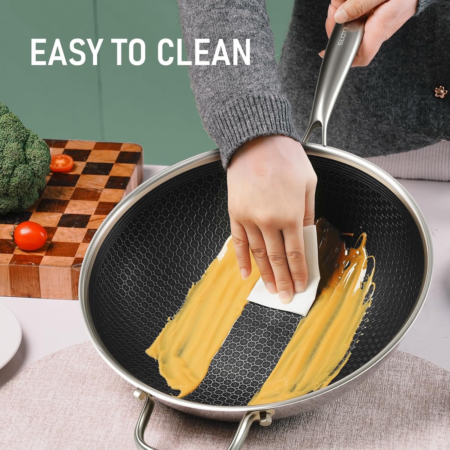 Slottet Hybrid 12-Inch Wok With Lid,Nonstick Stainless Steel Woks & Stir-Fry Pans,Stay-Cool Handle,Pfoa Free Cookware,Dishwasher And Oven Safe,Compatible With All Cooktops