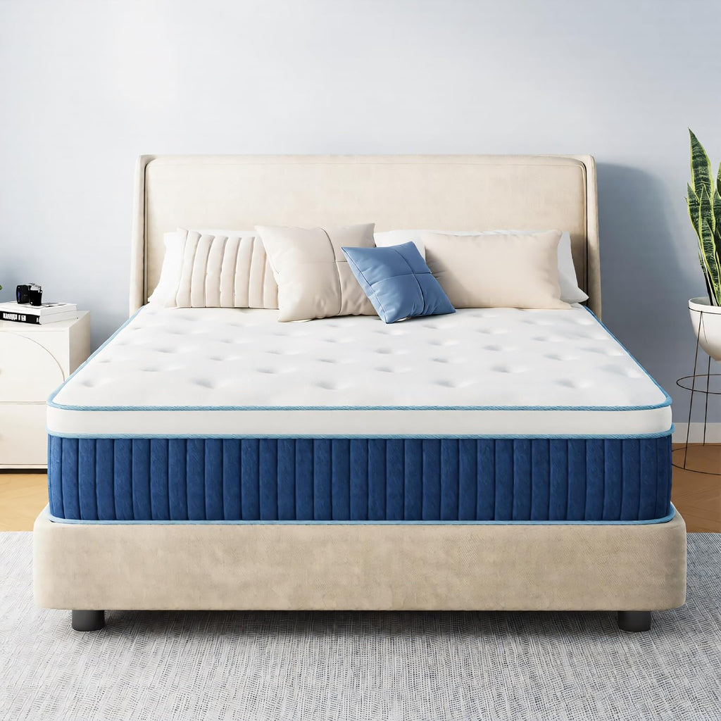Queen Mattress Medium Firm 12 Inch Hybrid Mattress,Certified Safe Foams & Fabric For Cooling Motion Isolation & Breathable Sleep, Pressure Relief, Fiberglass Free
