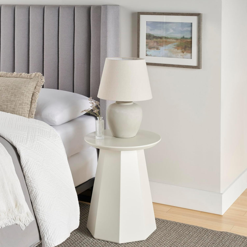 Nourison Home 20" Sand (Light Beige) Neutral Ceramic Table Lamp With Fabric Shade, Bedside Nightstand Lamp For Bedroom, Living Room, Entryway