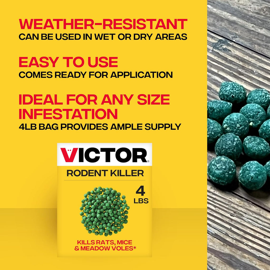 Victor Rodent Killer, 4 Lb Fish-Flavored Bait Balls, Mouse Poisoning Bait | Rat Poison For Indoor & Outdoor Use, Mice Killer, Effective Pest Control For Rats, Mice, Voles, Weather-Resistant Rodent Bait