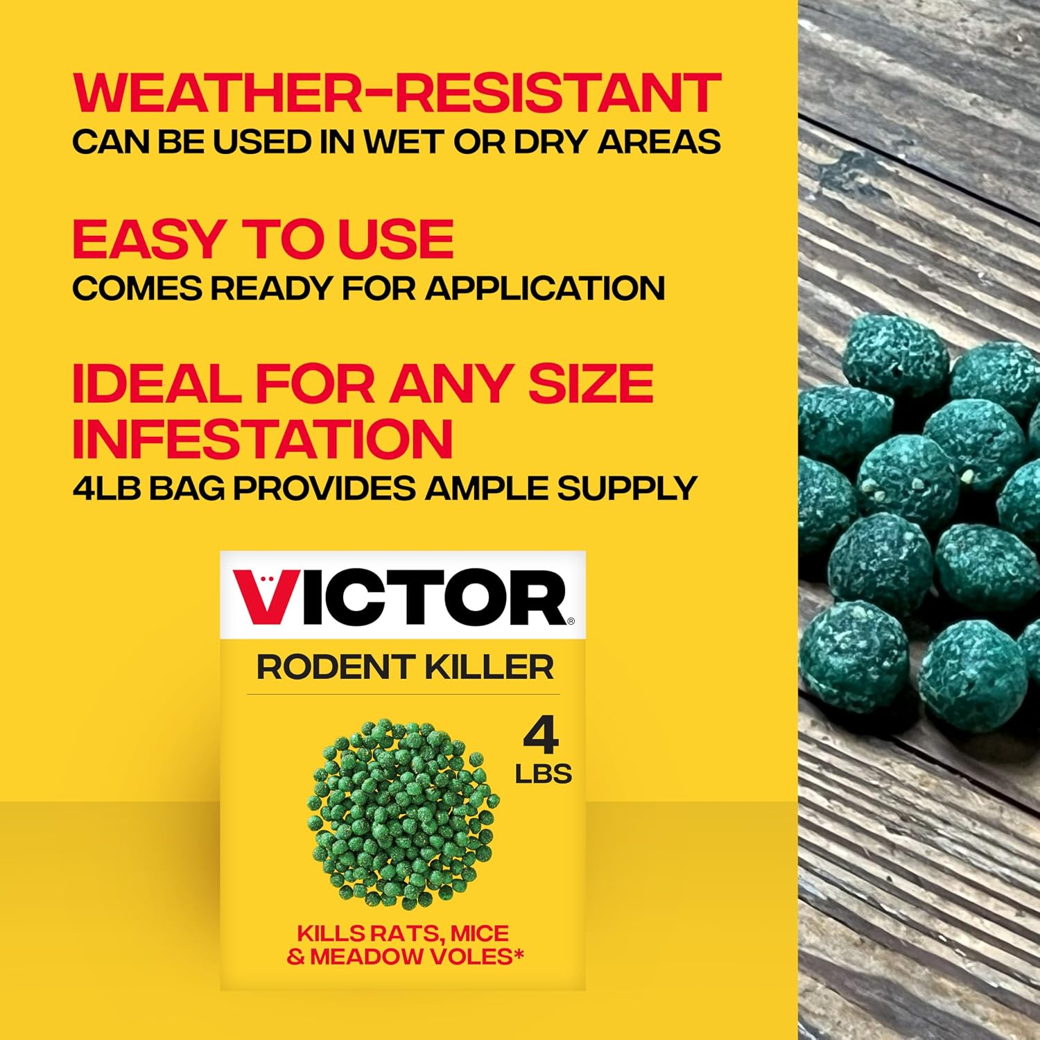 Victor Rodent Killer, 4 Lb Fish-Flavored Bait Balls, Mouse Poisoning Bait | Rat Poison For Indoor & Outdoor Use, Mice Killer, Effective Pest Control For Rats, Mice, Voles, Weather-Resistant Rodent Bait