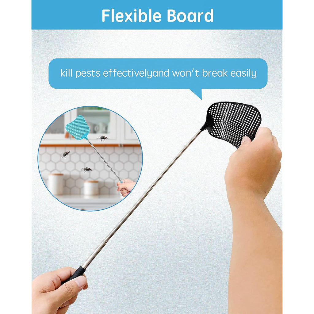 Cuncui Fly Swatter Set Of 2, Telescopic Fly Swatters-Black & Blue | Cuncui Fly Swatter 2 Pack, Durable Telescopic Stainless Steel Extendable Handles, For Home And Office, 2Pcs, 2 Colors