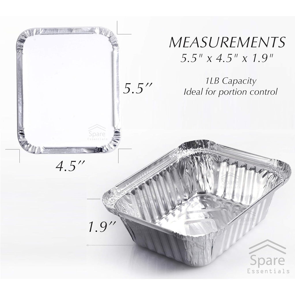 55 Pack - Small Foil Pans with Lids - To Go Food Containers with Lids 1lb Mini Aluminum Pans Freezer Safe Foil Take out Trays Heat proof Aluminum Meal Prep Containers 5.5x4.5x1.9 in