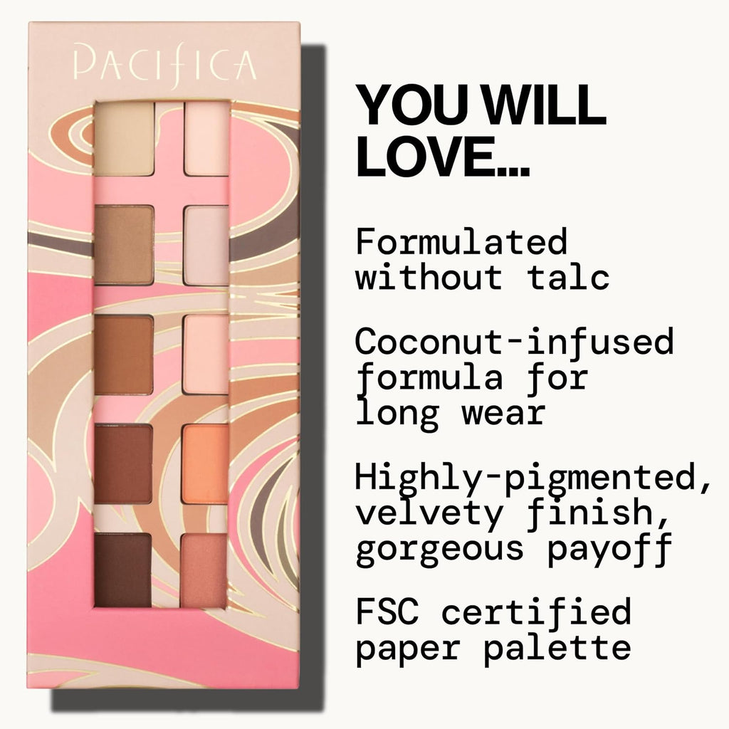 Pacifica Pink Nudes Mineral Eyeshadow Palette, 10 Neutral Shades, For Natural Or Smoky Eye Look, Naked Eye Makeup, Longwearing & Blendable, Vegan, Cruelty Free Ophthalmologist Tested