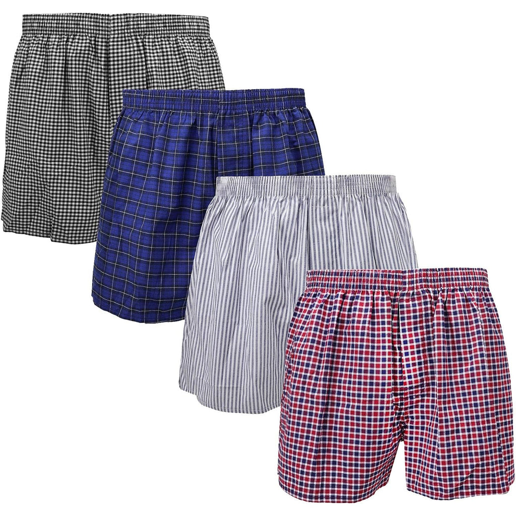 Falari 4-Pack Men'S Boxer Underwear, 100% Cotton, Premium Quality, One-Button Fly