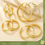 YOUNGYUE 8mm Wide Chunky Gold Hoops 14K Real Gold Plated Hypoallergenic 925 Sterling Silver Hoops Lightweight Big Gold Hoop Earrings for Women 30/40/50/60mm