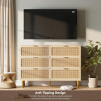 Garveehome Rattan 6 Drawer Dresser For Bedroom, Large Double Dresser With Deep Drawers, Wooden Chest Of Drawers For Closet With Wide Top, For Living Room, Hallway, Kids Room, Natural