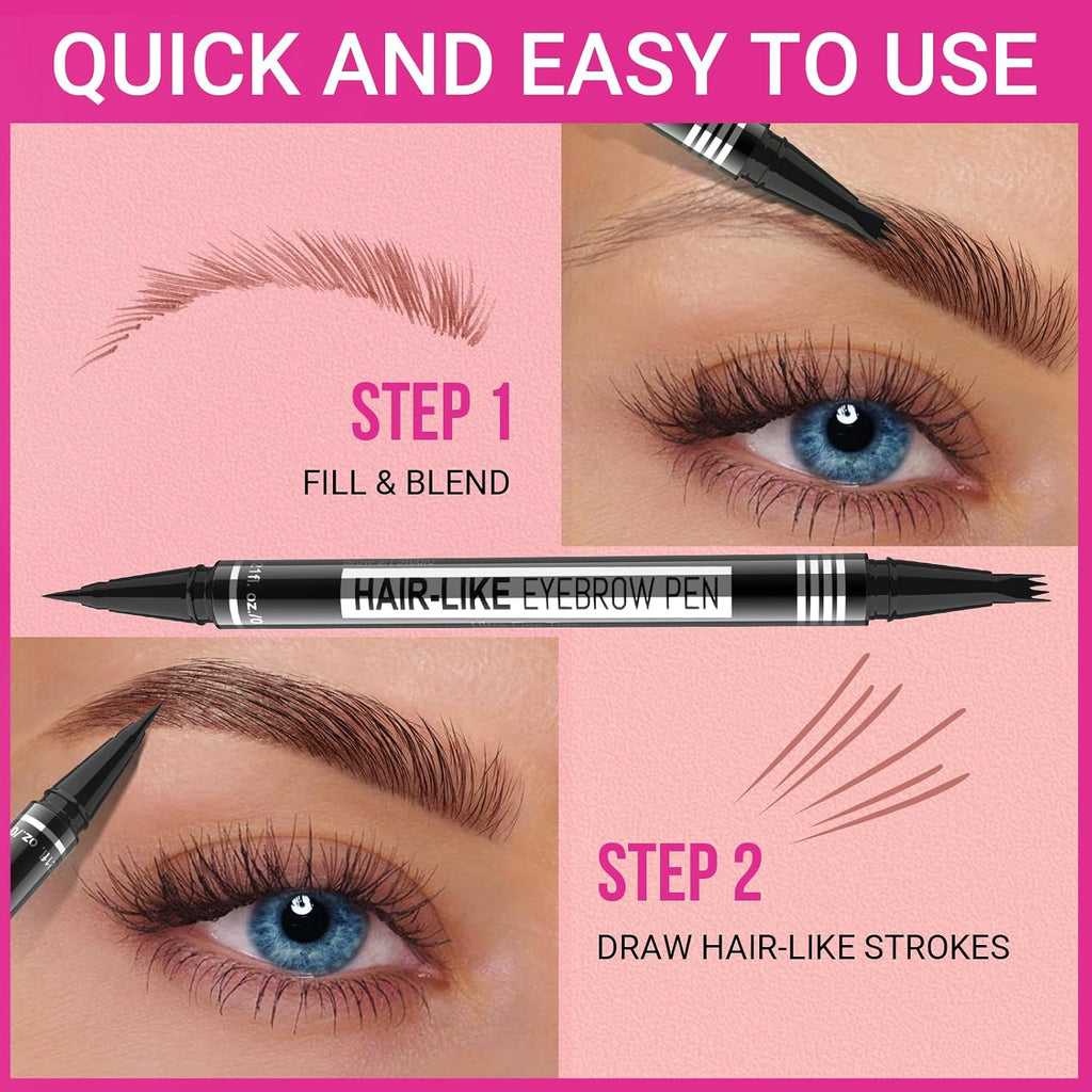 Imethod Microblading Eyebrow Pen - Eyebrow Pencil Magical 2-In-1 Dual-Ended Eye Brow Pencils For Women With 4-Fork-Tip & Precise Brush-Tip Create Natural Hair-Like Brows, Last All-Day, Dark Brown