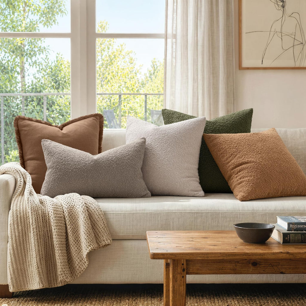 Miulee 20X20 Inch Decorative Pillow Covers For Couch Bed Set Of 2 Textured Boucle Neutral Throw Pillow Covers Natural Beige Ivory Accent Solid Pillowcases Sofa Living Room Home Decor