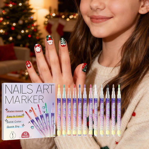 12 Colors Nail Art Pens Set, Nail Art Markers Polish Pen for 3D, Drawing Painting Liner Brush for DIY Beauty Adorn Manicure Tools
