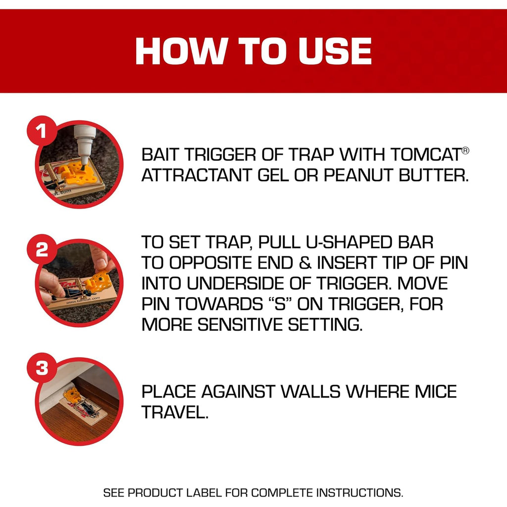 Tomcat Mouse Traps (Wooden), 4 Pack | Disposable Non-Chemical Mouse Trap For Homes, Garages And Basements
