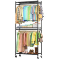 Clothes Rack - 33.0" X 12.2" X 79.5" Clothing Rack With Shelves & Wheels, Multi-Functional Wardrobe Closet With Hooks, Sturdy Metal Garment Rack For Bedroom, Laundry, Balcony (Black)