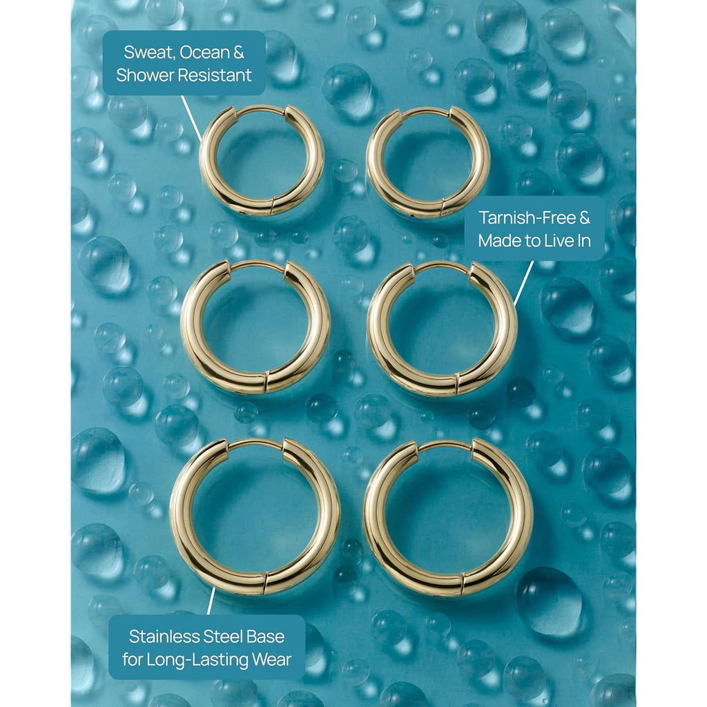 PAVOI Waterproof Hoop Earrings Set for Women - Stainless Steel Multi-Pack with Cubic Zirconia - Small & Chunky Huggie, Thin Hoops, Cascade Graduated Styles - Trendy Fashion Piercing Jewelry