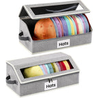 Hat Organizer For Baseball Caps, 2-Pack Stackable Hat Storage Box Holds 30 Caps, Foldable Cardboard Holder With Clear Dust-Proof Window For Closet, Grey