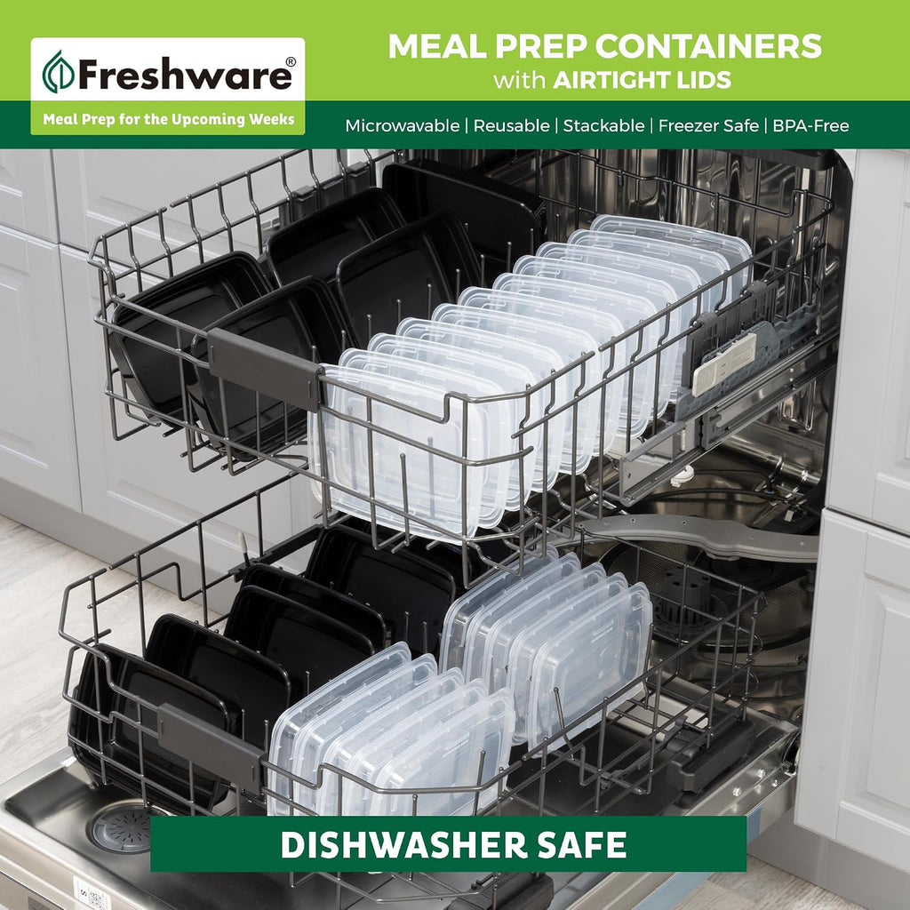 Freshware Meal Prep Containers [50 Pack] 1 Compartment With Lids, Food Storage Containers, Bento Box, Bpa Free, Stackable, Microwave/Dishwasher/Freezer Safe (24 Oz)