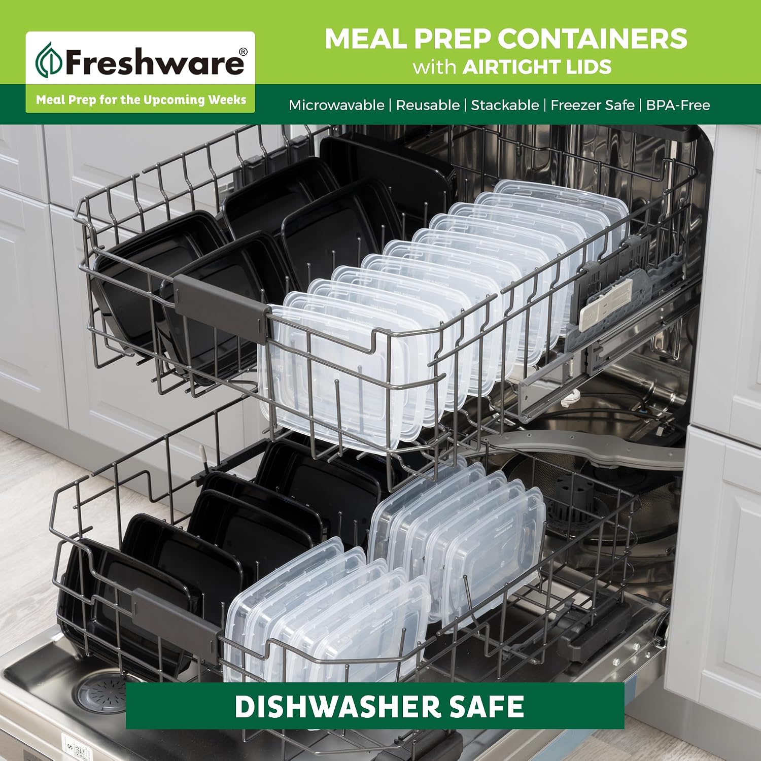 Freshware Meal Prep Containers [50 Pack] 1 Compartment With Lids, Food Storage Containers, Bento Box, Bpa Free, Stackable, Microwave/Dishwasher/Freezer Safe (24 Oz)