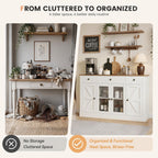 55" Large Buffet Cabinet With Storage, Coffee Bar Cabinet With 4 Doors And 3 Drawers, Kitchen Cabinet With Plexiglass Doors For Living Room, White