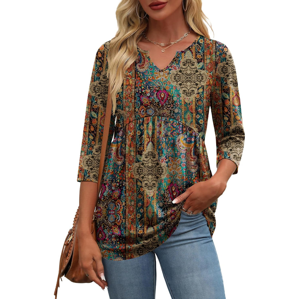Zeagoo 3/4 Length Sleeve Womens Tops 2026 Blouses for Women Dressy Casual Fashion Clothing V Neck T-Shirts Summer Outfits