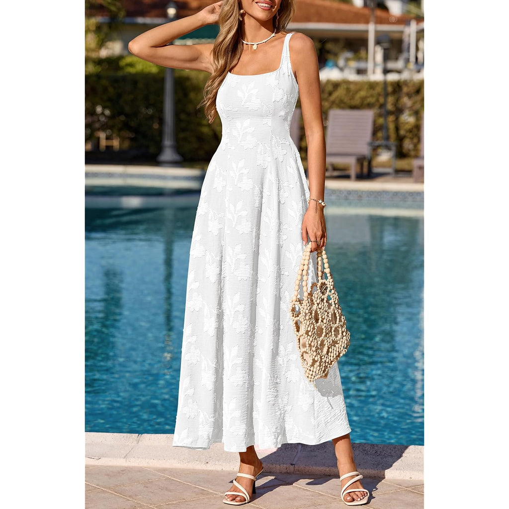 Prettygarden Womens Summer Dresses 2026 Casual Sleeveless Square Neck Formal Wedding Guest Beach Vacation Boho Maxi Dress