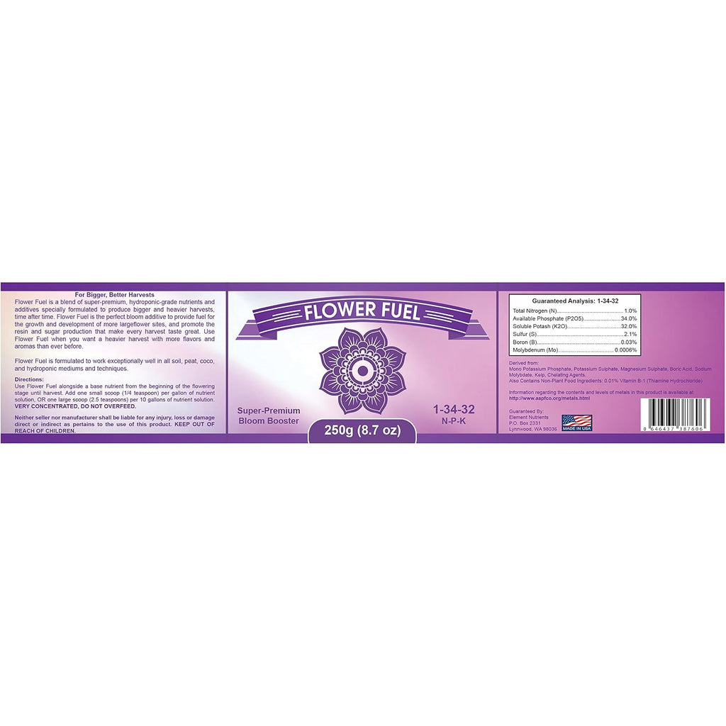 Bloom Booster And Yield Enhancer For Plants - Big, Heavy, Healthy Harvests, For Use In Soil And Hydroponics - Concentrated Phosphorus And Potassium - Flower Fuel 1-34-32, 250G