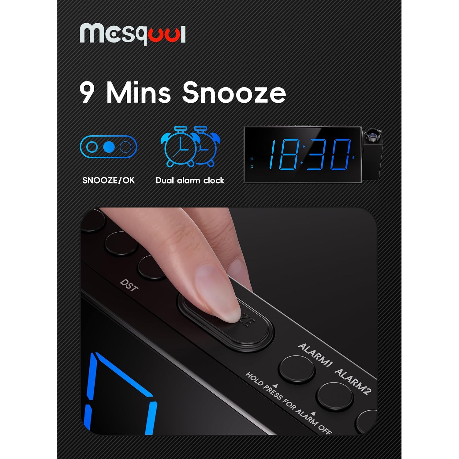 Digital Projection Alarm Clocks For Bedrooms - Large Led Display, 180° Rotatable Projector, 5-Level Dimmer,Usb Charger,Battery Backup,Loud Dual Alarms For Kids Elderly,Heavy Sleepers,Snooze,12/24H,Dst
