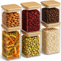 Comsaf Glass Pantry Storage Containers (0.7Qt/1.2Qt/1.6Qt) Set Of 6, Glass Storage Containers With Lids, Kitchen Food Storage Jar, Square Glass Jars For Flour Cereal Sugar Tea Coffee Beans Snacks
