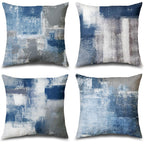 Set Of 4 Blue And Grey Abstract Art Artwork Pillow Cover 18 X 18 Inch, Gallery Modern Decorative Throw Pillows Cushion Cover For Bedroom Sofa Living Room