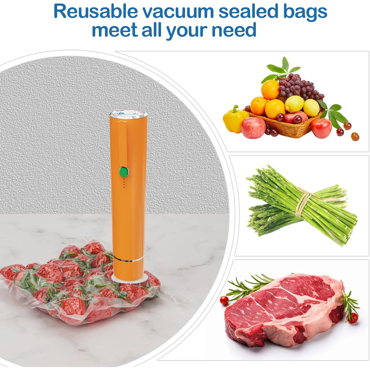40Pcs Vacuum Sealer Bags For Food With Air Valve, Reusable Sous Vide Bags (20 Large+20 Small)