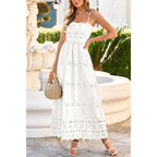 Dowerme Womens Summer Maxi Dresses 2026 Casual Spaghetti Strap Smocked Eyelet Cotton Dress Long Beach Vacation Sundress