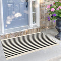 KILOCOCO Beige Striped Rug 2.3'x3.6' Indoor Outdoor Rugs Front Door Mat Hand Woven Cotton Washable Striped Layered Doormats for Front Porch/Kitchen/Farmhouse/Entryway/Patio
