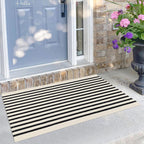 KILOCOCO Beige Striped Rug 2.3'x3.6' Indoor Outdoor Rugs Front Door Mat Hand Woven Cotton Washable Striped Layered Doormats for Front Porch/Kitchen/Farmhouse/Entryway/Patio
