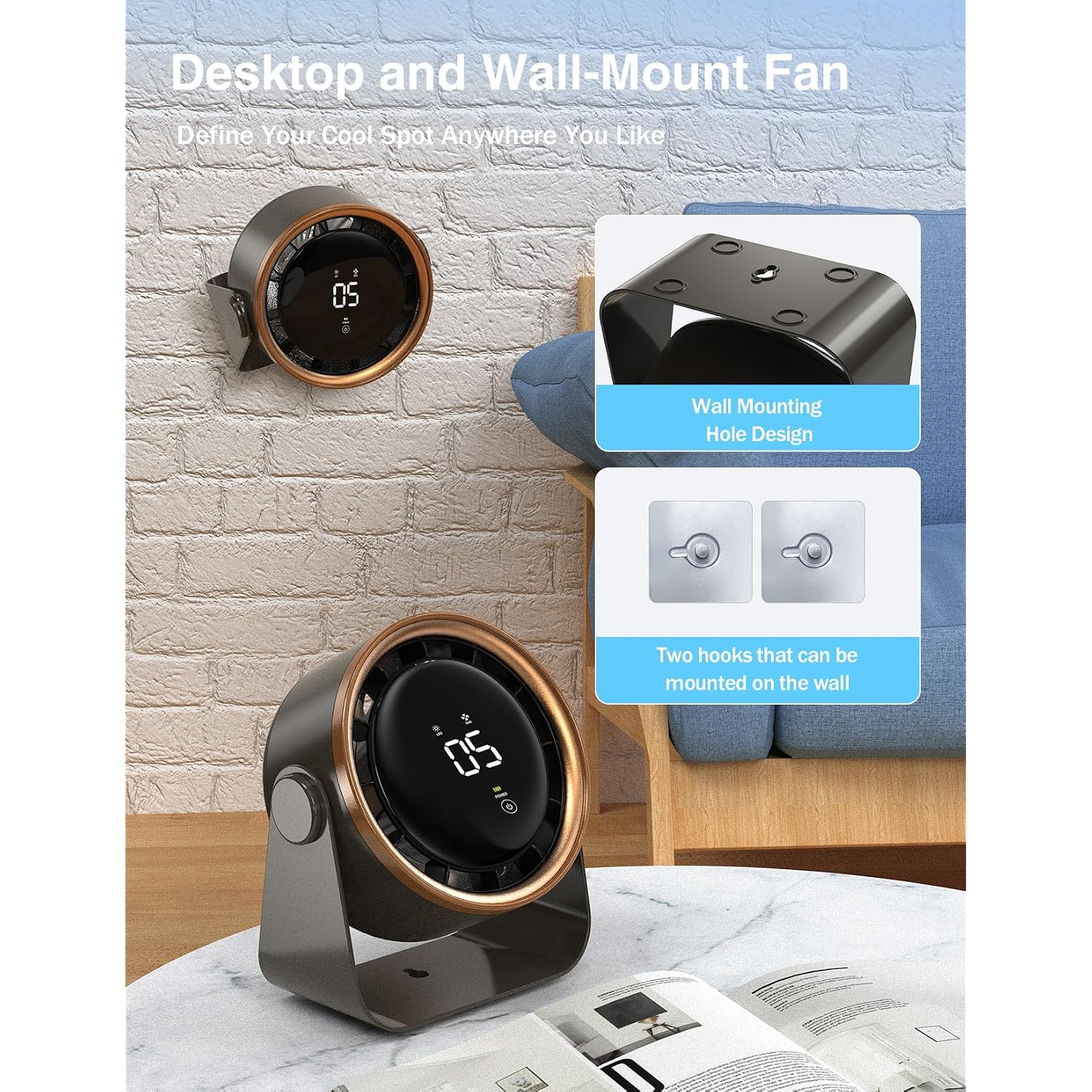 Small Desk Fan, Ultra-Quiet Desktop Air Circulator, Touch Screen Control, Multi-Speed Desktop Fan With Led Light, Quiet Table Fan For Bedroom, Usb Rechargeable Small Fan For Desk(Grey)