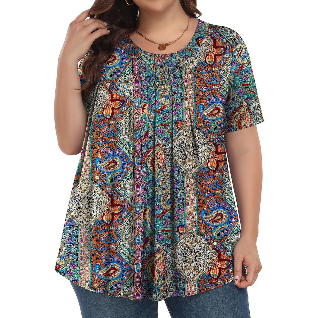 Plus Size Tops for Women Short Sleeve Shirts Crew Neck Casual Loose Fit Tunic Blouses