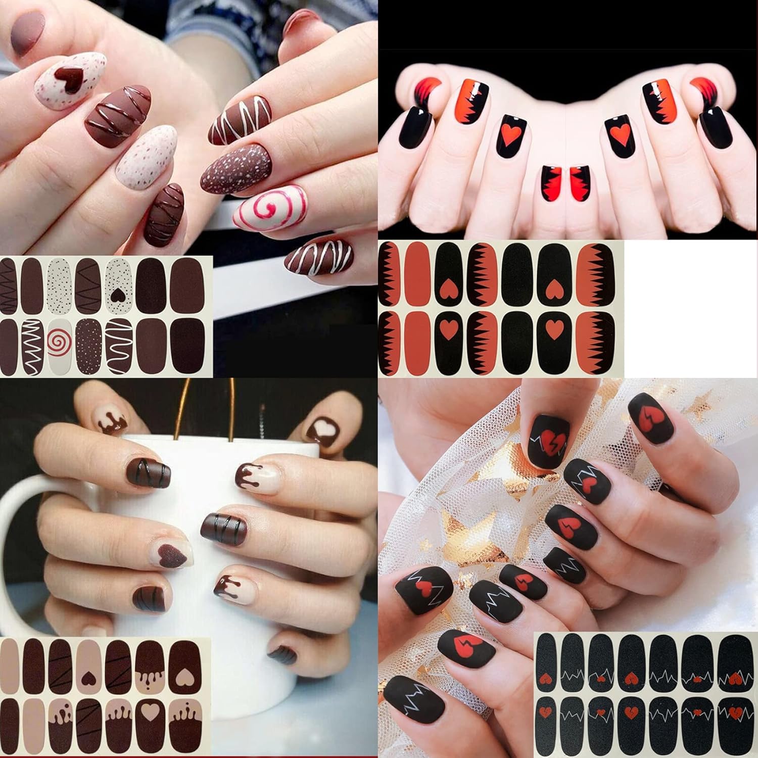 TailaiMei 12 Sheets Valentine's Day Nail Wraps Adhesive Nail Art Stickers Full Wraps Strips with 2 Pcs Nail Files for DIY Nail Decals (Heart Style)