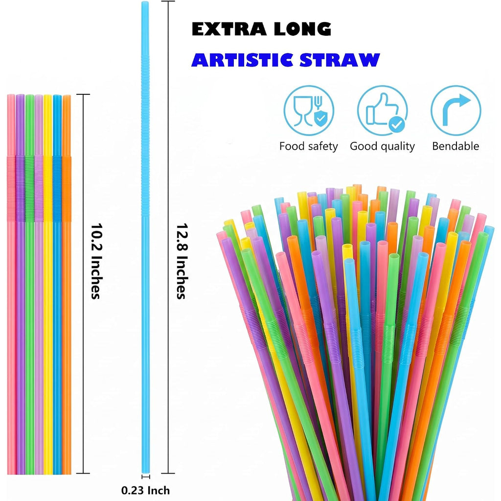 Zmaxqii 300 Pcs Colorful Flexible Plastic Straws, Bpa-Free Disposable Bendy Straws, 10.2" Long And 0.23'' Diameter