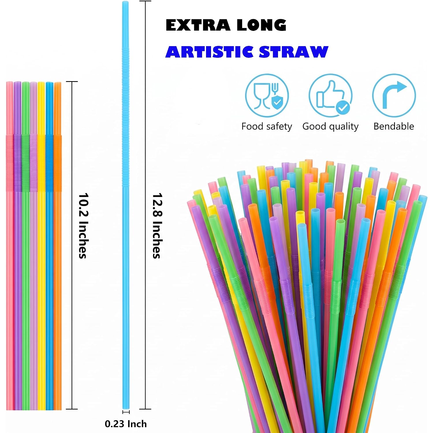 Zmaxqii 300 Pcs Colorful Flexible Plastic Straws, Bpa-Free Disposable Bendy Straws, 10.2" Long And 0.23'' Diameter