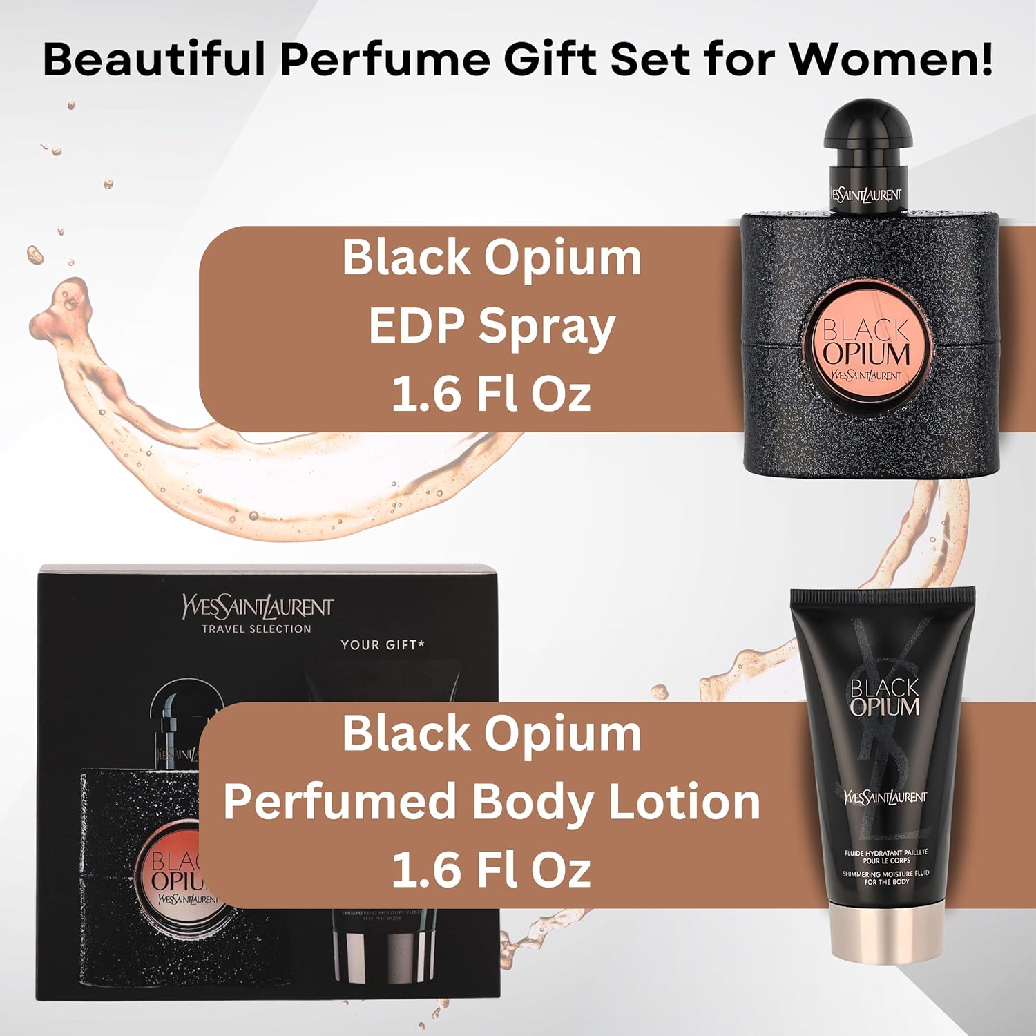 Black Opium by Yves Saint Laurent Eau de Parfum Spray 50ml & Shimmering Moisturising Fluid 50ml