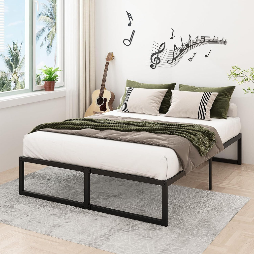 Lutown-Teen 14 Inch Queen Bed Frame With Heavy Duty Steel Slat Support