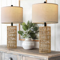 22.5" Boho Table Lamps Set Of 2 For Living Room, Bedside Lamp For Nightstands, Rattan Lamp For Bedroom, Farmhouse Table Lamp For Room Decor, End Table, Retro, Brown（Not Include Bulbs）