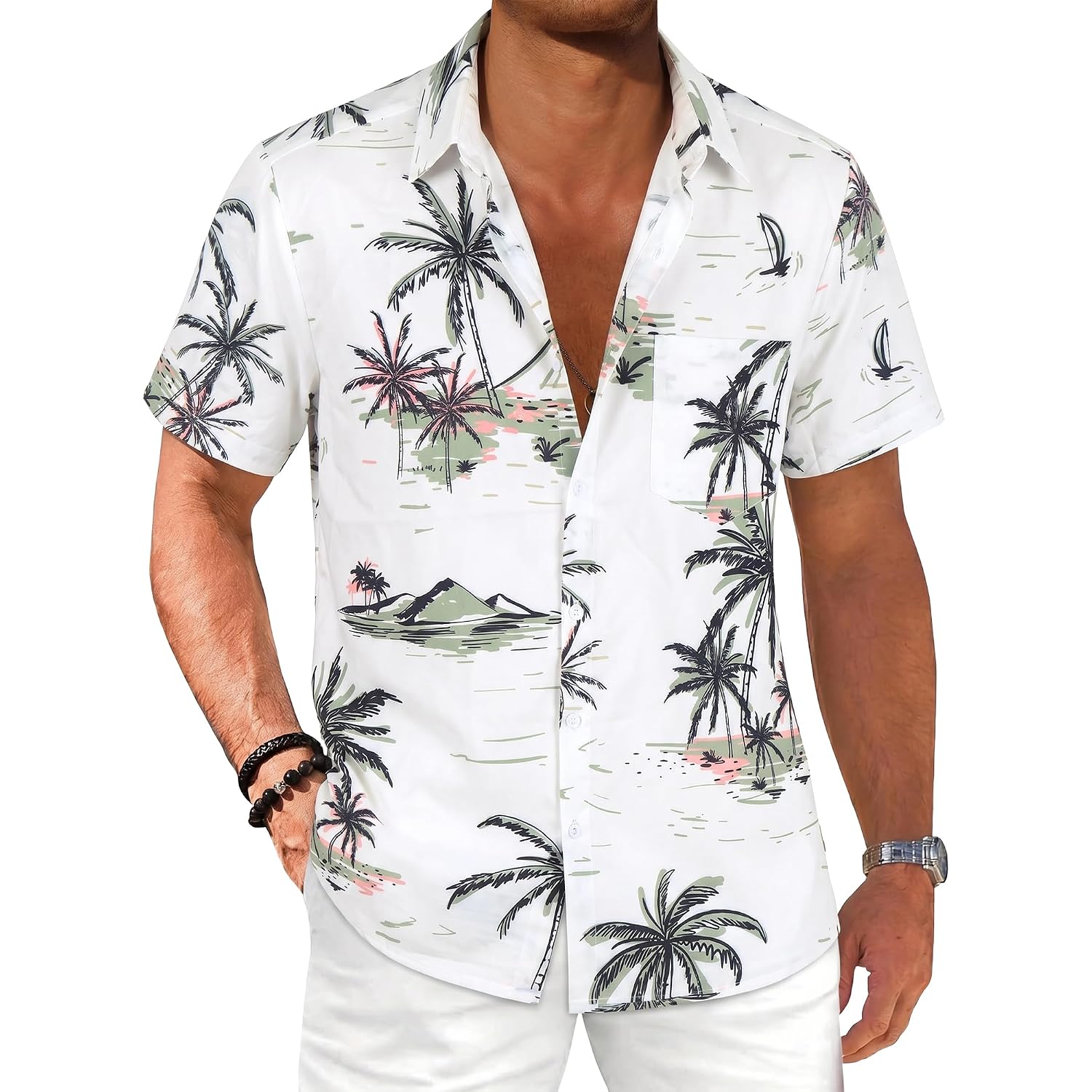 Comdecevis Men'S Hawaiian Floral Shirts Short Sleeve Button Down Tropical Summer Beach Shirts