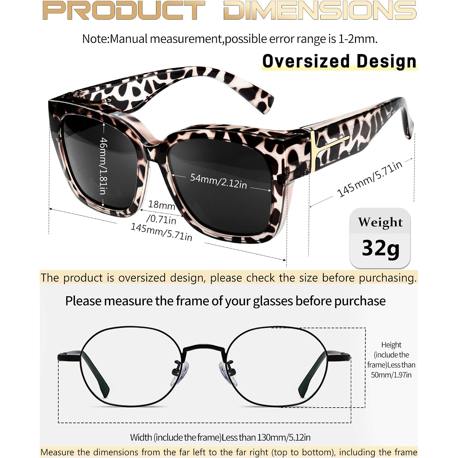 Kanastal Oversized Over Glasses Sunglasses For Women Men Square Fit Over Polarized Sun Glasses Uv400