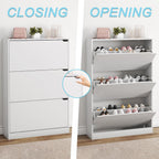 BORNOON Shoe Cabinet with 3 Flip Drawers, Hidden Wood Shoe Cabinet,Freestanding Shoe Storage Cabinet for Entryway Hallway.White. 47.2" H*31.5" W*9.45" D.