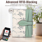 Wallets for Women- RFID Blocking- Soft PU Leather Bifold Coin Zipper Pocket Purse-Small flower wallet Credit Card Holder with ID Window (Green)