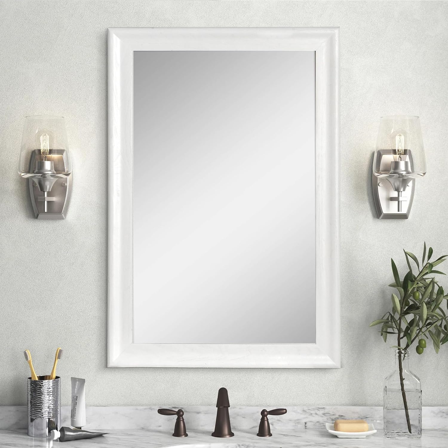 Culer White Wall Mirror For Bathroom,Rectangle Rustic 24 X 36 Inch Hanging Vanity Mirrors With Wood Grain Pattern For Living Room,Bedroom,Entryway (24X36 Inch, White)