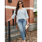 Lomon Womens Plus Size Tops 3/4 Length Sleeve T Shirts Asymmetrical Neck Blouses For Women Fashion 2026