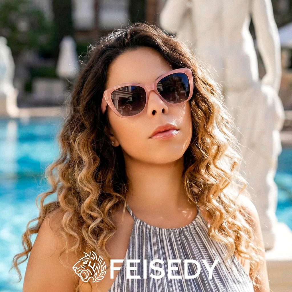 FEISEDY Polarized Vintage Sunglasses American Womens Square Jackie O Cat Eye Sunglasses B2451 Pink