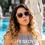 FEISEDY Polarized Vintage Sunglasses American Womens Square Jackie O Cat Eye Sunglasses B2451 Pink