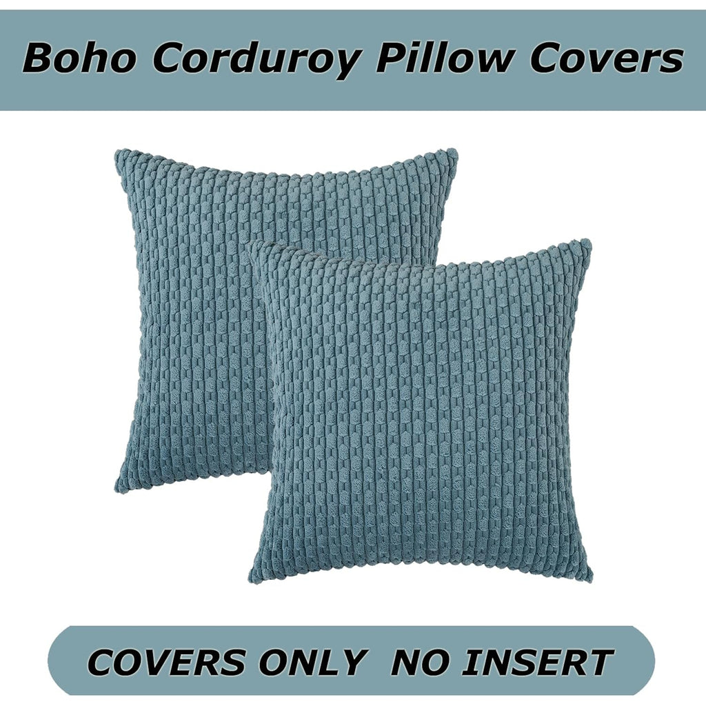 Kevin Textile Throw Pillow Covers Soft Corduroy Decorative Set Of 2 Boho Striped Pillow Covers Pillowcases Farmhouse Home Decor For Couch Bed Sofa Living Room 18X18 Inch Blue Grey