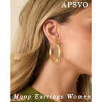 Apsvo Hoop Earrings for Women, 5mm Wide 14K Gold Plated/Silver Hoop Earring Hypoallergenic 925 Sterling Silver Earrings Lightweight Large Earrings for Women