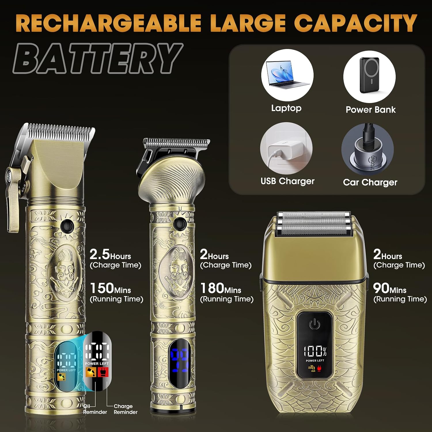 Professional Hair Clippers For Men Electric Razor Shavers Nose Hair Trimmer And Detail Trimmer 5 Pcs Set，Cordless Beard Trimmer Barber Clippers For Hair Cutting Mens Grooming Kit